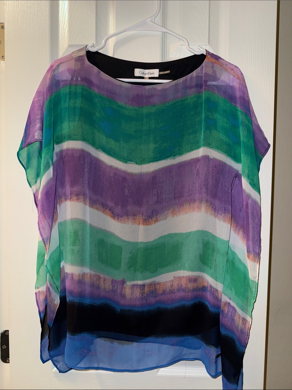 NWOT Calvin Klein Multicolor Sheer Striped Tunic - Green, Purple, Blue